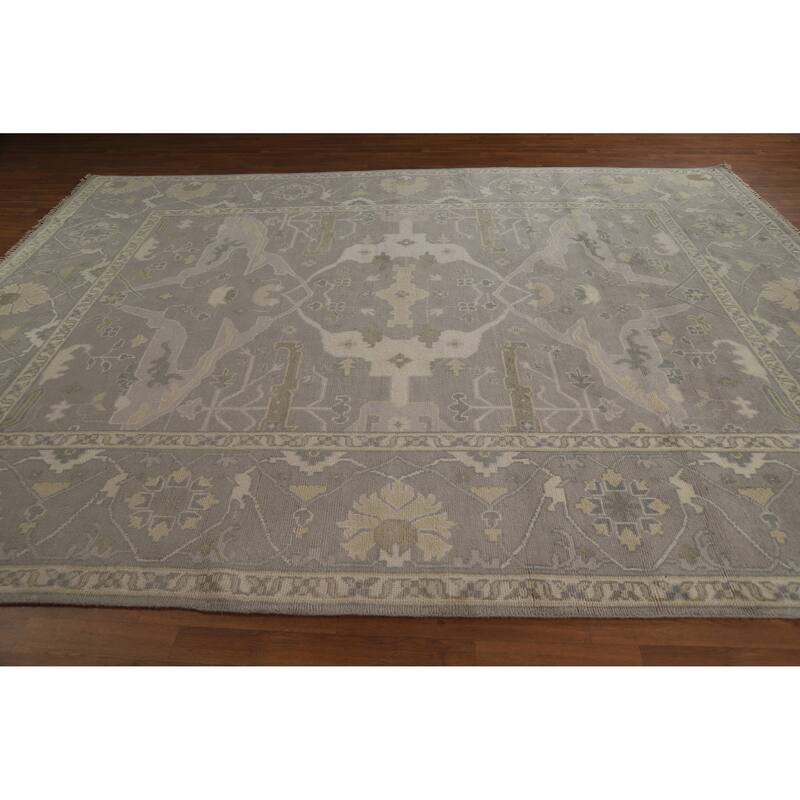 Transitional Gray Oushak Indian Area Rug Handmade Wool Carpet - 8'4" x 11'9"