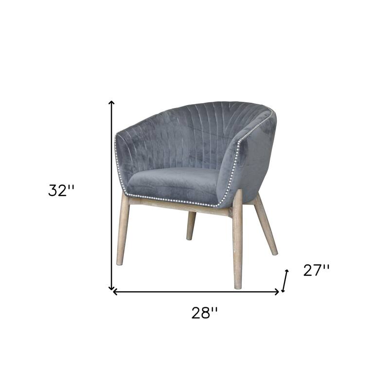 HomeRoots 28" Gray And Brown Velvet Arm Chair - 28 in. x 32 in. x 27 in.