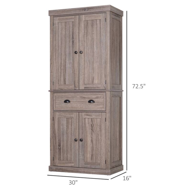 72" Freestanding Kitchen Pantry Cabinet, Tall Storage Cabinet with 2 Door Cupboards, 2 Drawers and Adjustable Shelves