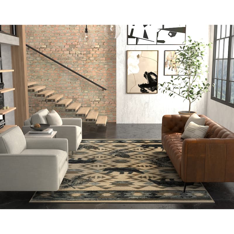 The Gray Barn Yoho Ivory and Blue Tribal Area Rug