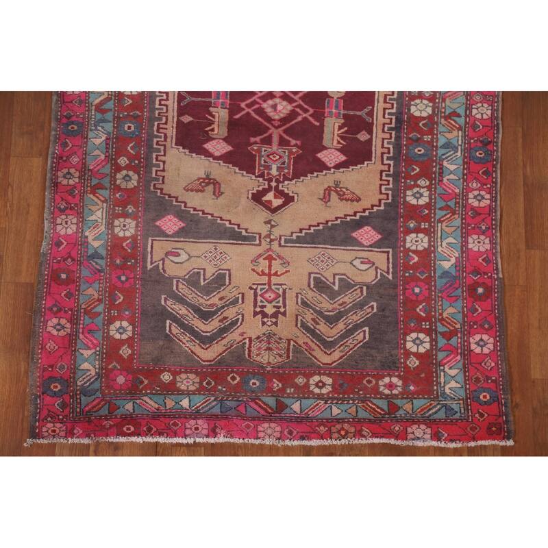 Hand Knotted Oriental 100% Wool Carpet Traditional Geometric Greys & Charcoal Meshkin Runner Rug - 9' 6'' X 3' 11''
