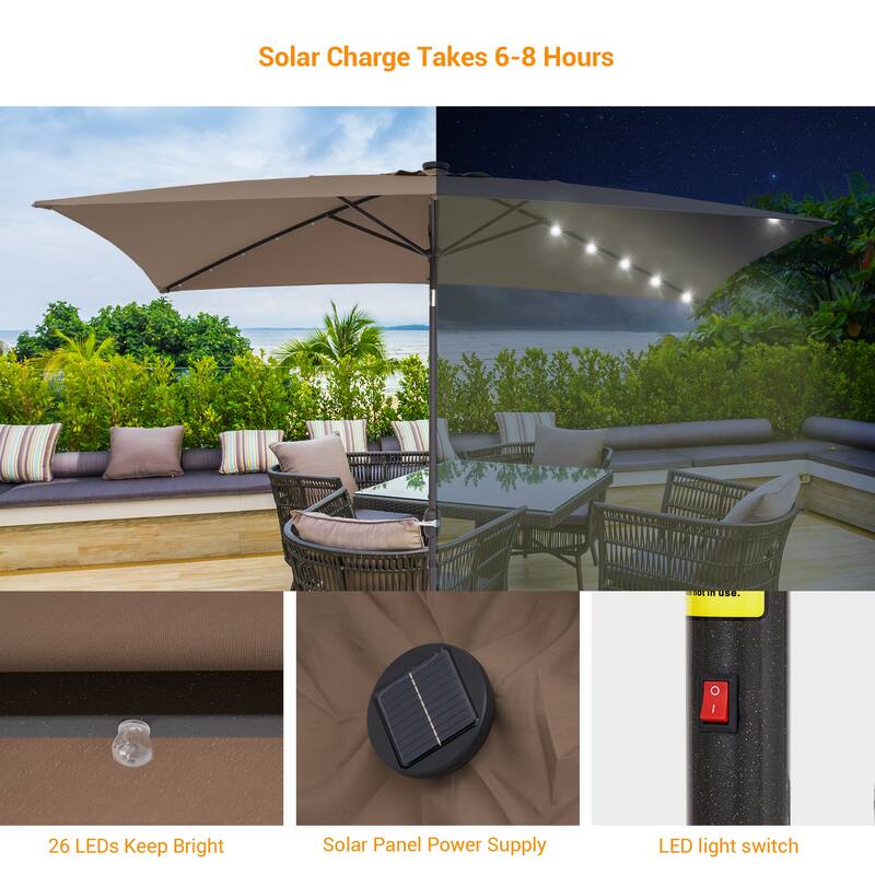 BONOSUKI LED 10 x 6.5ft Outdoor Umbrellas Patio Market Table Umbrellas