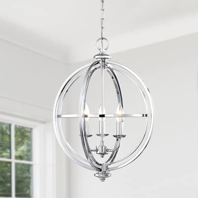 3-Light Chrome Modern/Contemporary Candle Style Globe Chandelier - D17" x H84.3" - 17''W
