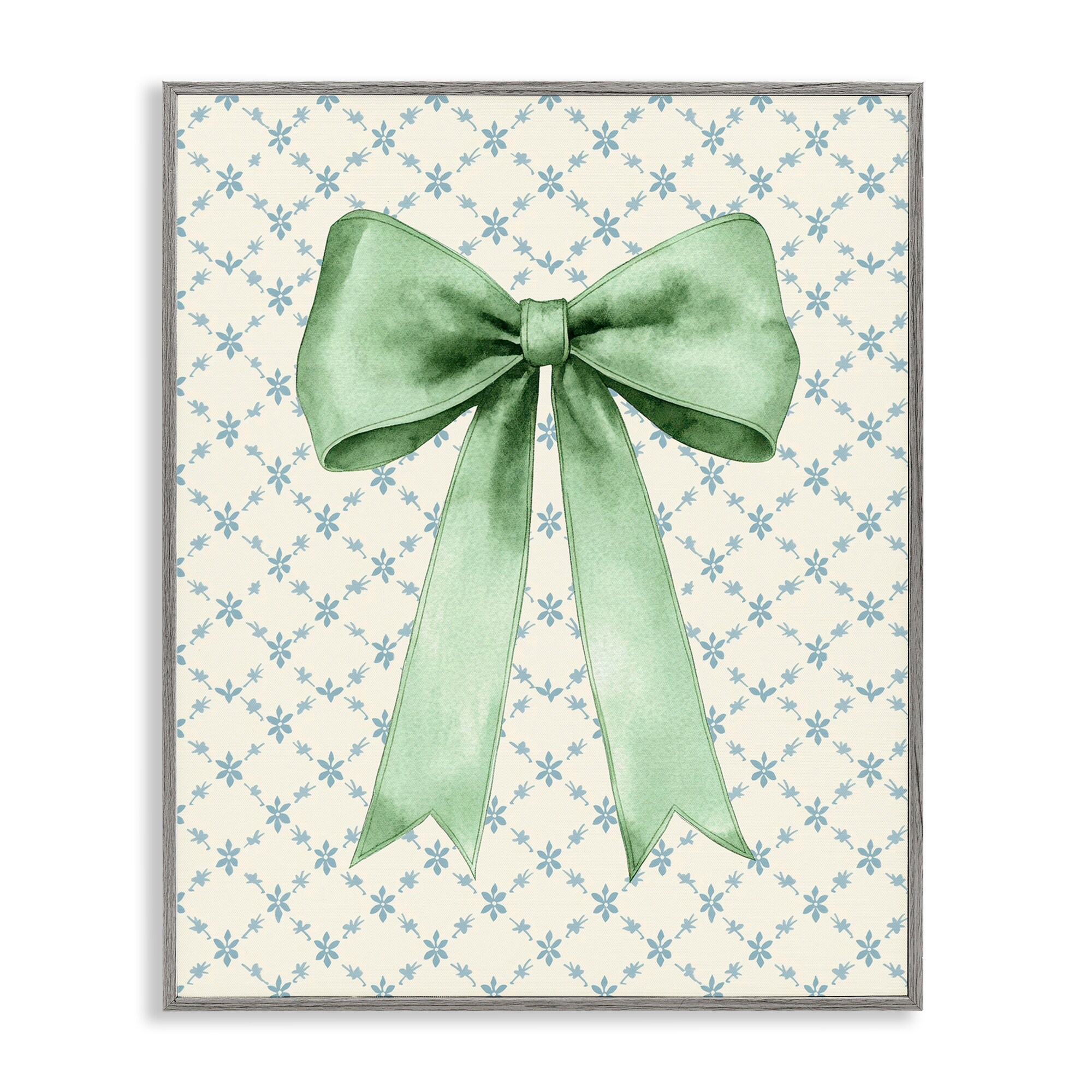 Stupell Green Bow on Rose Quilt Pattern Framed Giclee Art Design By Petal Prints Design