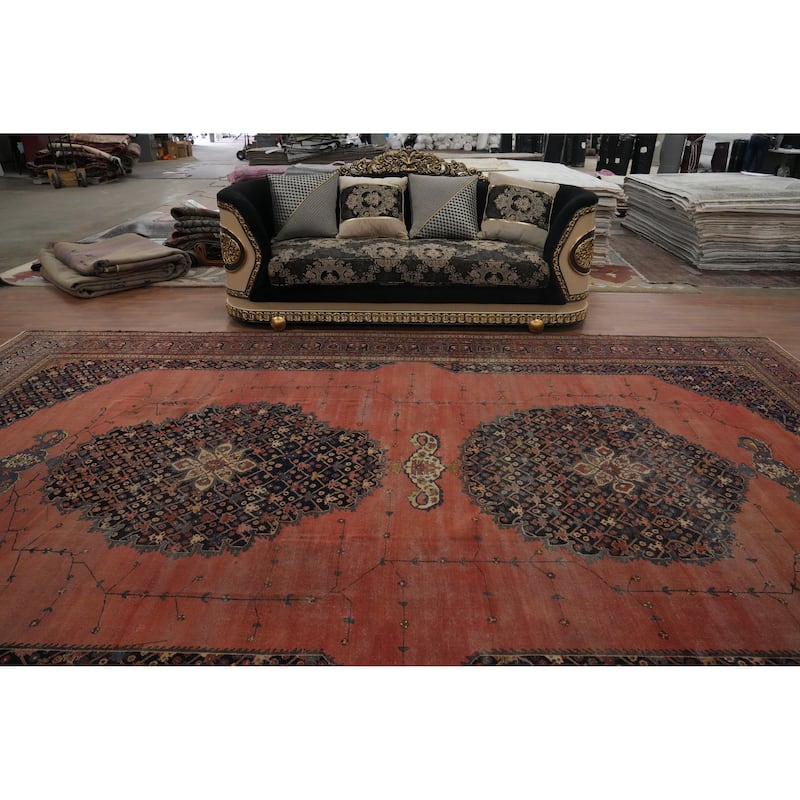 Hand Knotted Oriental 100% Wool Carpet Traditional Geometric Oranges & Rust Sarouk Area Rug - 15' 8'' X 10' 4''