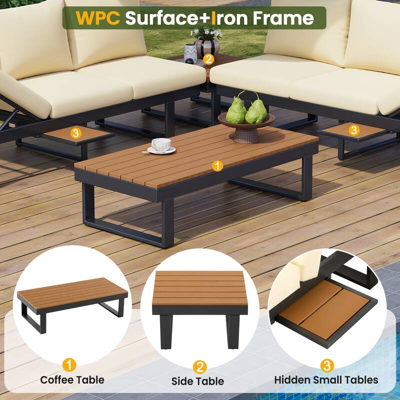 Outdoor Patio Sectional Sofa Conversation Set w/ Adjustable Reclining Seats for Backyard, Poolside, Balcony