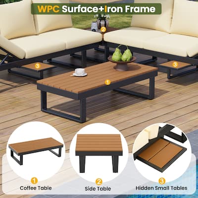 Sectional Sofa Set Patio Conversation Set Seating Group Daybed with Fold Reclining Seat and 2 Coffee Table