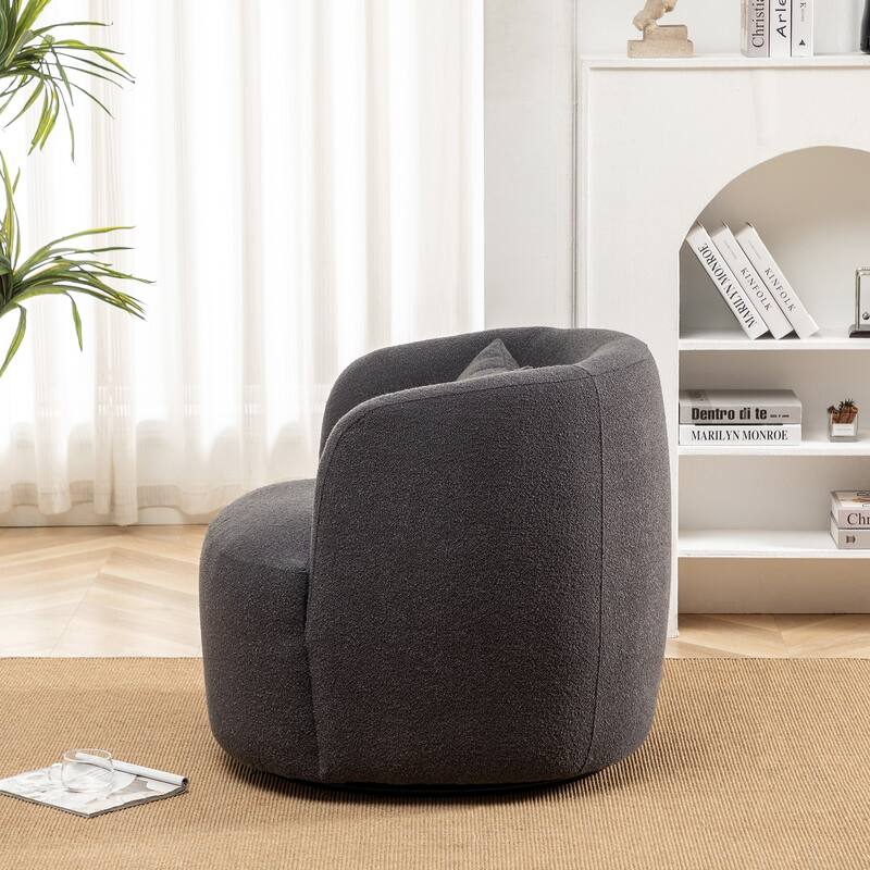KINWELL 34" Poly Blend Boucle Fabric Upholstered Swivel Armchair