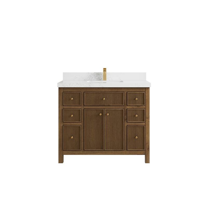 Willow Collections 42 in. W x 22 in. D Sonoma Teak Single Sink Bathroom Vanity with Countertop - 2" Empira White - Dark Natural