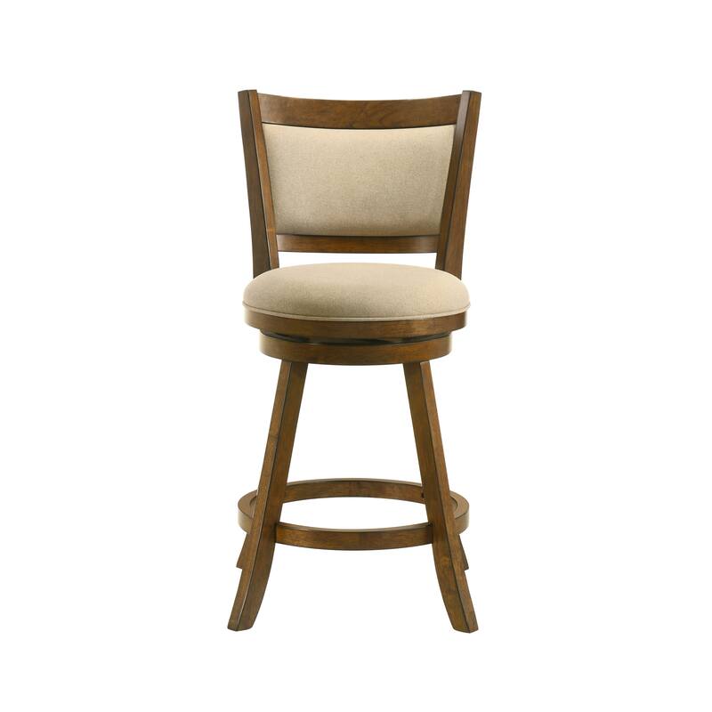 Aiden Modern Farmhouse Swivel Wood Counter Height Kitchen Bar Stool in Sepia Brown Finish with Fabric Upholstered Seat