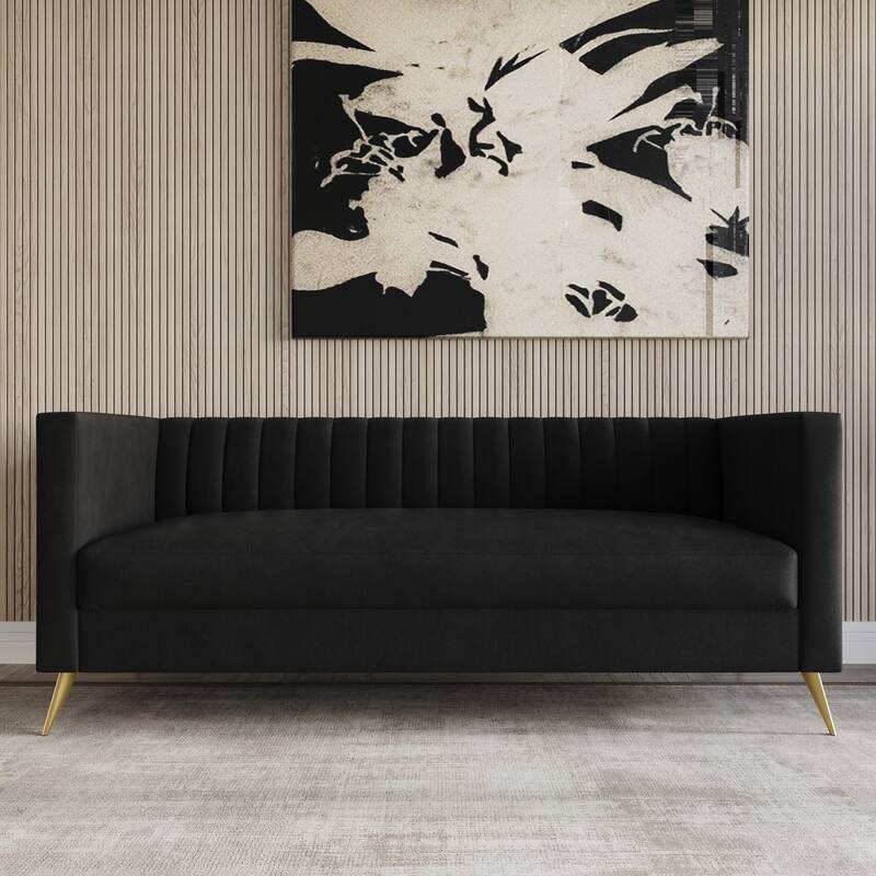 Clayfell Weiss Velvet Square Arm Chair/ Loveseat/ Sofa - Sofa - Black