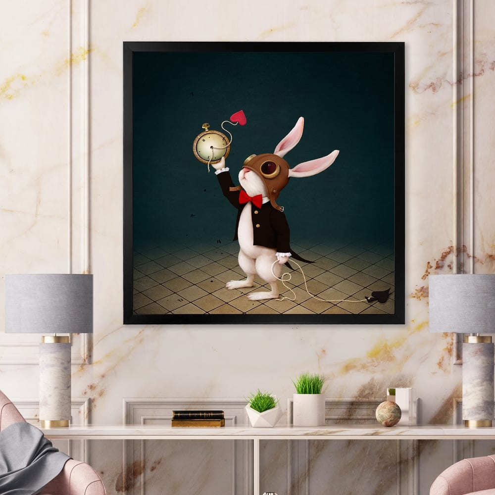 Designart "White Rabbit Alice In Wonderland I" Children's Art Framed Art Print