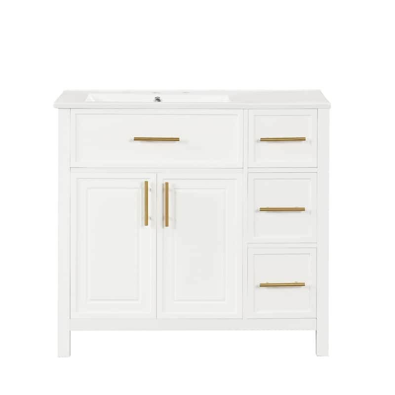 36 inch Freestanding Bathroom Vanity Set in Off White with Integrated Ceramic Sink