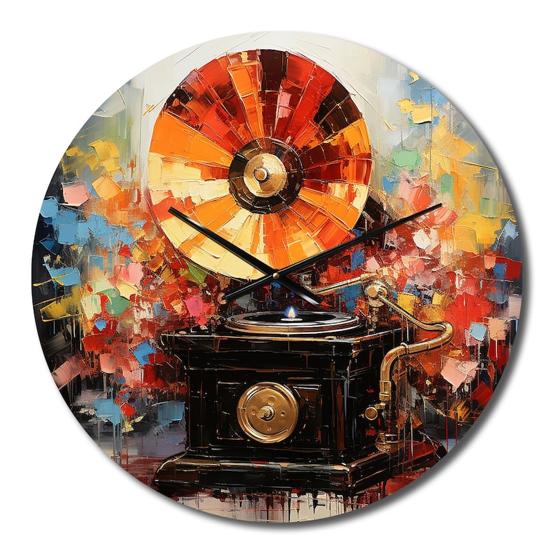 Designart "Colorful Phonograph Collage" Music Oversized Wall Clock