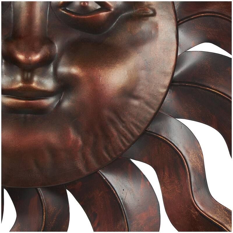 Metal Sun Home Wall Decor with Smiling Face and Curved Rays - Copper or Bronze - Roche River Decor