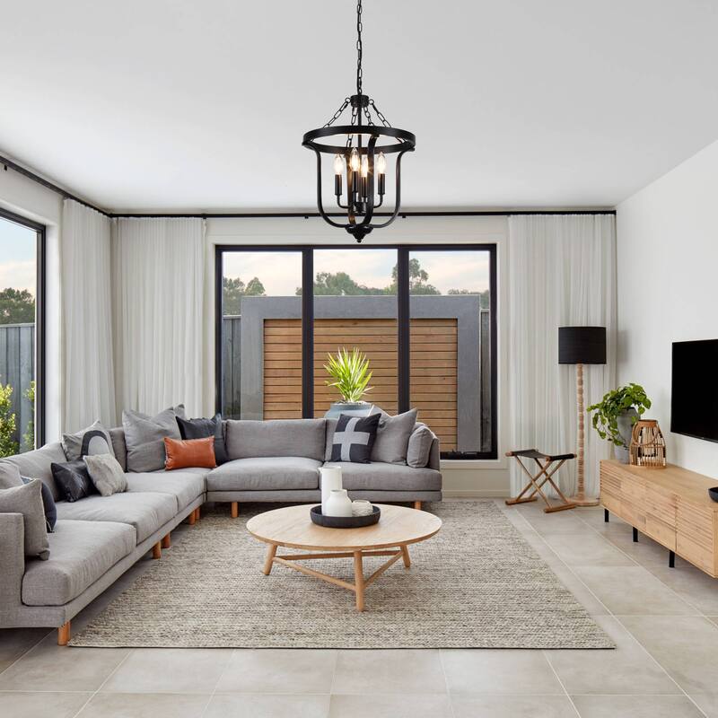 Farmhouse 4-Light Dimmable Cage Pendant Light Candle Chandelier for Kitchen Island