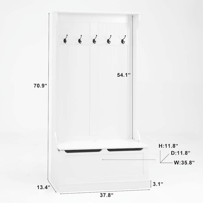 Entryway Bench with Standing Coat Rack, Hall Tree with Shoe Storage