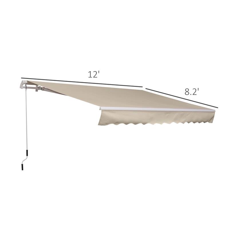 Outsunny 12' x 8' Retractable Awning Patio Awnings Sun Shade Shelter with Manual Crank Handle, 280g/m² UV