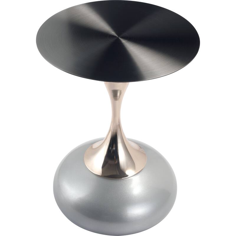 Savoy Round Side Table Stainless-Steel Black Top and Pedestal Base for Home Office Living Room