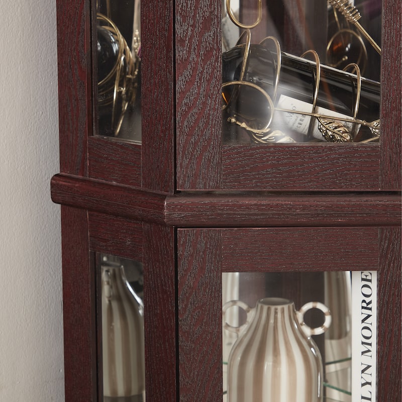 Lighted Corner Curio Cabinet, Floor Standing Glass Display Cabinet, China Cabinet with Tempered Glass Doors & Adjustable Shelve