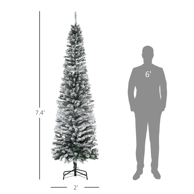 7.5FT Tall Unlit Snow-Flocked Slim Artificial Christmas Tree with Realistic Branches and 738 Tips