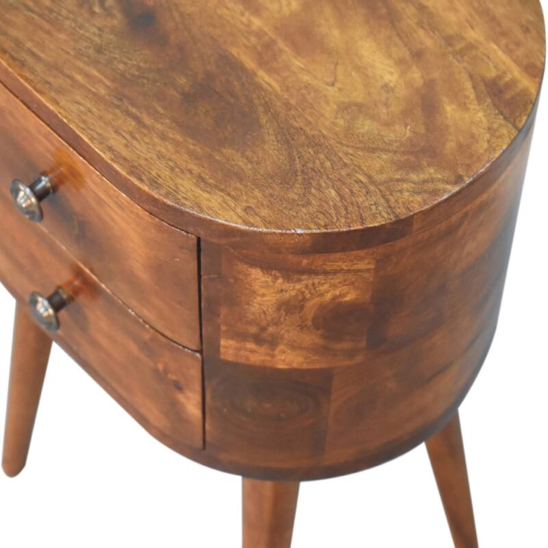Mini Chestnut Solid Wood Nightstand with 2 Drawers and Nordic Legs