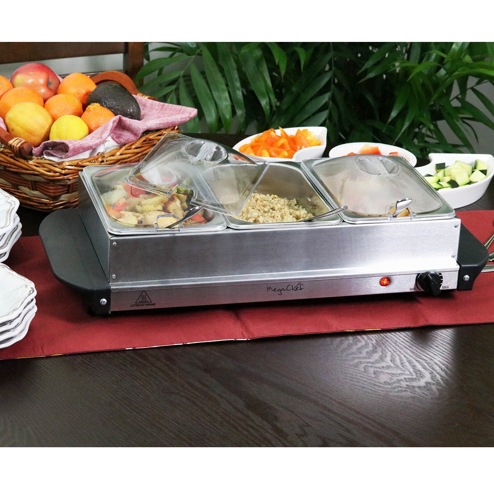MegaChef Buffet Server & Food Warmer Tray Holder with Three