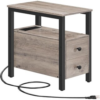 Compact Side Table with Charging Station, 2 Drawers, USB Ports, and ...