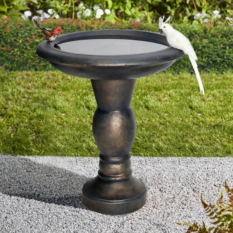 22" H Outdoor Concrete Bird Bath - Perfect for Adding Interest to Garden, Patio, Backyard, Porch and Deck