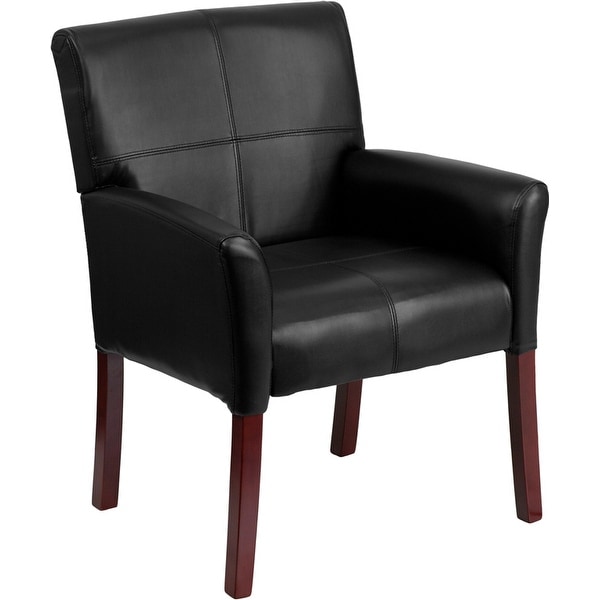 Silkeborg Black Leather Stylish Executive Side Comfortable Reception/Guest Chair w/Mahogany Legs