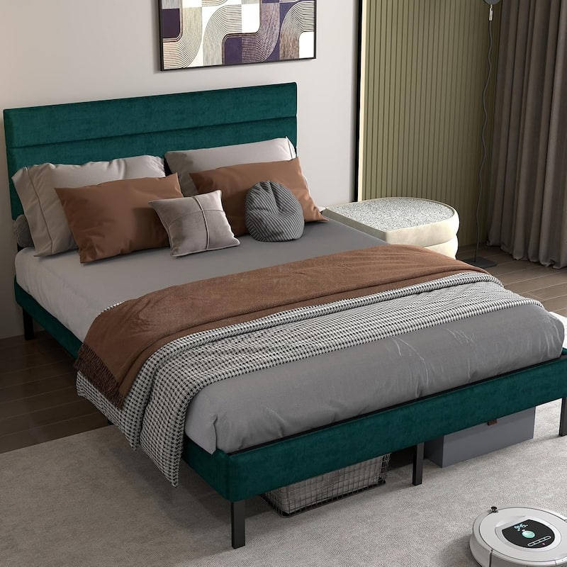 Queen Size Upholstered Platform Bed Frame - With Headboard, No Box Spring Needed, 14" Underbed Storage​