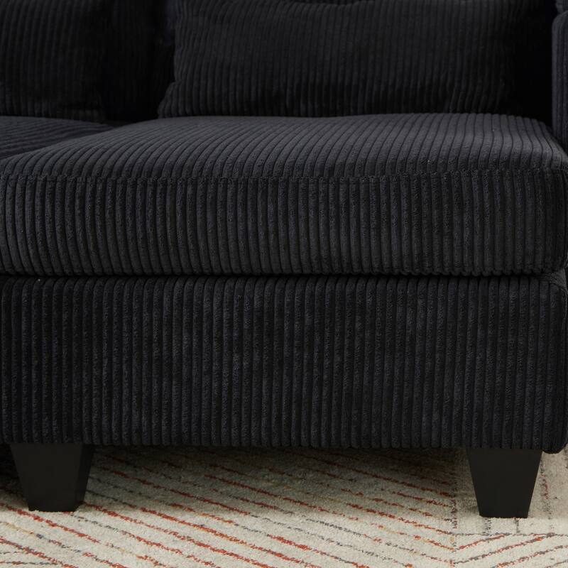 Convertible Sleeper Sofa Chaise Lounge with Movable Backrest, Corduroy Reading Chair with USB Ports, Cup Holders & Phone Holder