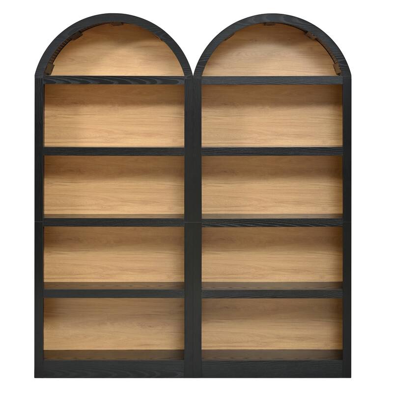 Set of 2 Farmhouse Tall Bookshelves with Arched Top, 5-Tier Open Storage Display Cabinet for Living Room