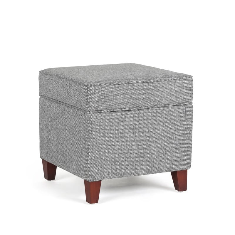 Adeco Square Ottoman with Storage Gray Faux Linen Fabric Footstool