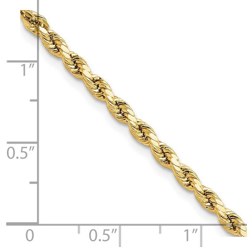 Curata 14k Gold 3mm Semi solid Sparkle Cut Rope Chain Bracelet