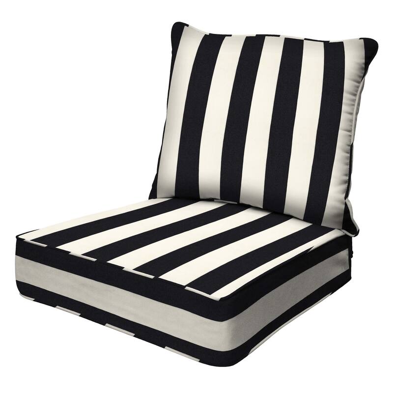 Outdoor Deep Seating Lounge Chair Cushion - Cabana Stripe Black & Ivory