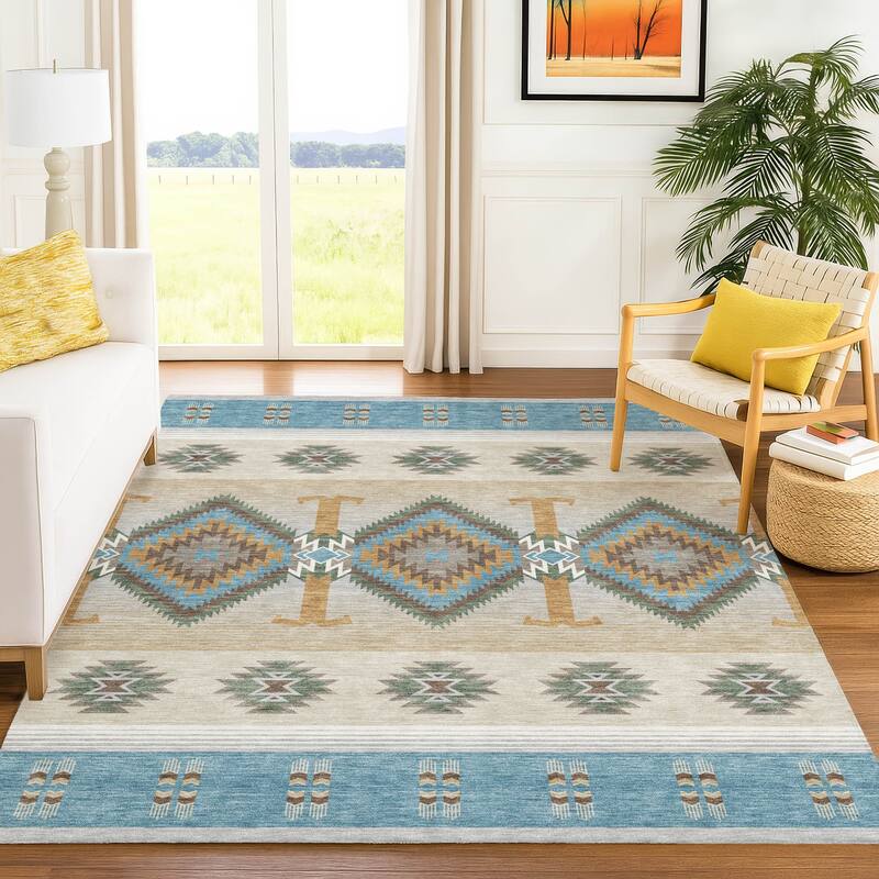 Machine Washable Indoor/ Outdoor Global Chennai Chantille Rug