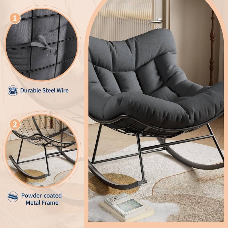 Outdoor Rocking Chair, Oversized Patio Wicker Egg Chair for Balcony Garden with Ottoman - N/A
