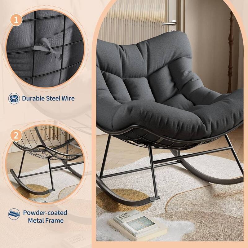 Outdoor Rocking Chair, Oversized Patio Wicker Egg Chair for Balcony Garden - N/A