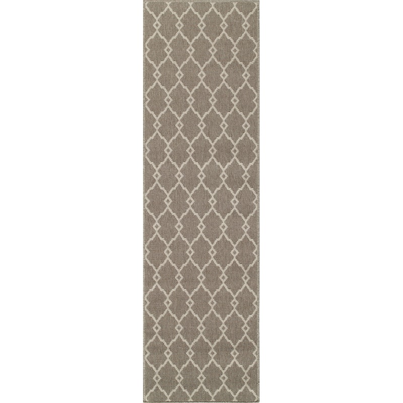 Momeni Baja Trellis Indoor Outdoor Rug - 2'3" x 7'6" Runner - Taupe