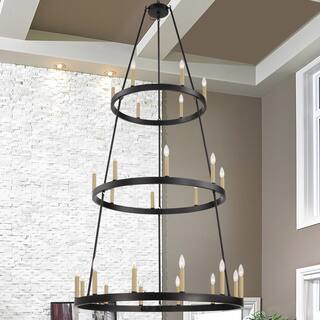 26 - Light Candle Style Wagon Wheel Chandelier - 40" x 40" x 83.96"