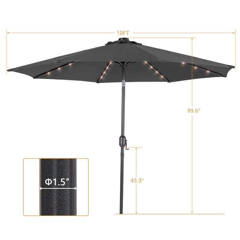 LIVOOSUN 10Ft Solar-powered Large Round Outdoor Patio Market Umbrella with Crank