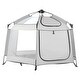 preview thumbnail 10 of 8, Grey Oxford Cloth Baby Playpen with Canopy, UV Shade and Mesh Sides - 59.8” L x 59.8” W x 37.0” H