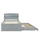 preview thumbnail 8 of 10, Full XL Gray Wood Storage Platform Bedframe with LED Headboard, Twin Size Trundle & Charging Station, No Spring Box Needed