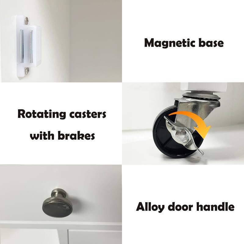 Anmytek White Rolling Kitchen Cart with Wood Top Mobile Storage Island for Small Spaces