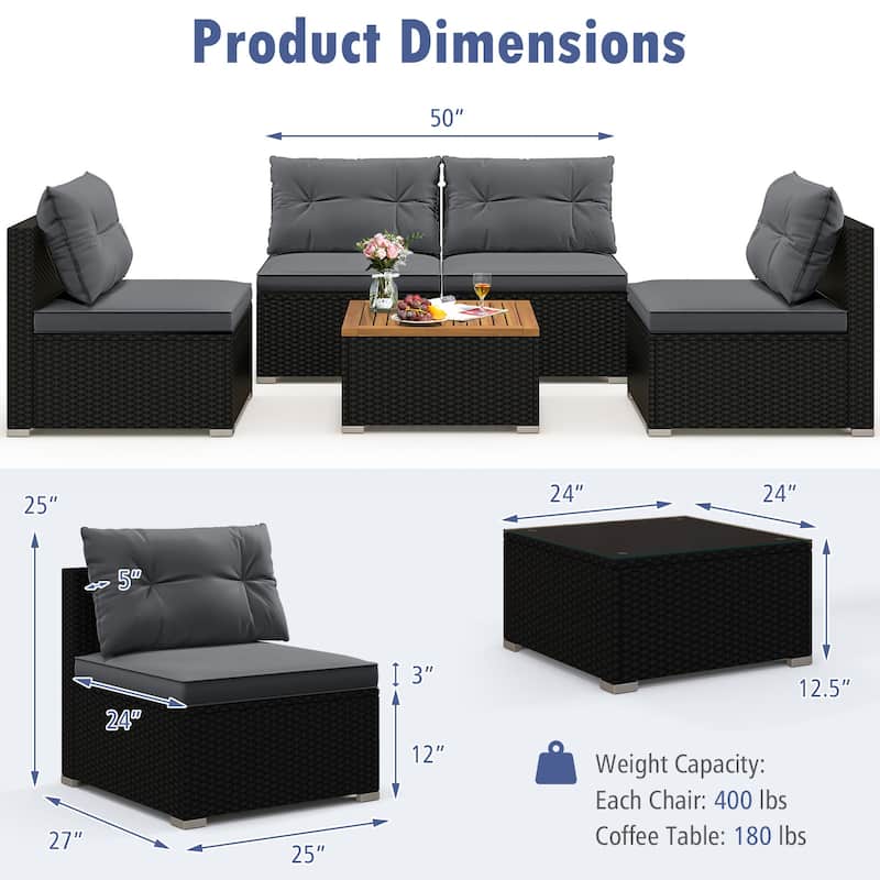 Gymax Set Of 5 Outdoor Furniture Set w/ Seat & Back Cushions Acacia