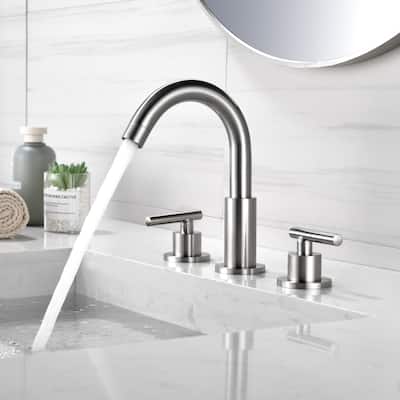 8.3"H Solid Brass Widespread 2-handle Bathroom Sink Faucet with Pop-Up Drain Assembly