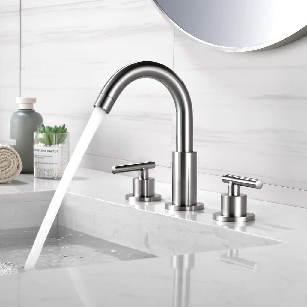 8.3"H Solid Brass Widespread 2-handle Bathroom Sink Faucet with Pop-Up Drain Assembly
