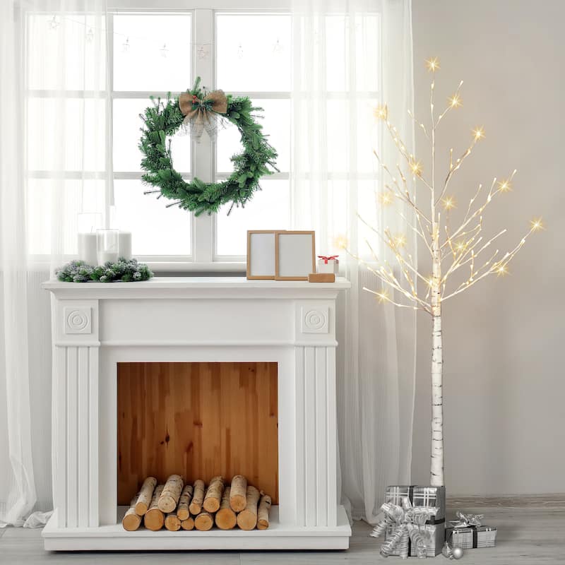 Puleo International 6 ft. Pre-Lit White Artificial Twig Tree