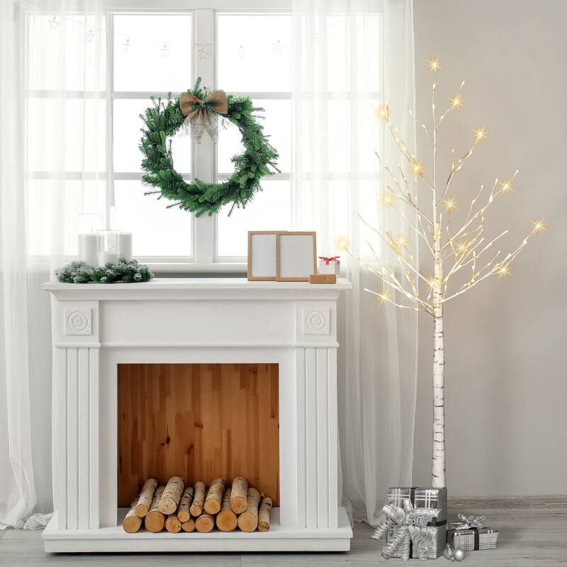 Puleo International 6 ft. Pre-Lit White Artificial Twig Tree - White